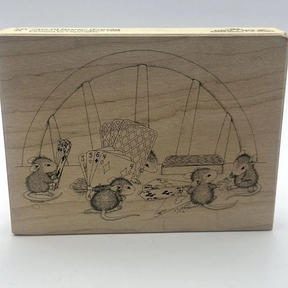 House Mouse Ace of Hearts Friends #434M Wood Rubber Stamp Stampa Rosa  hold em
